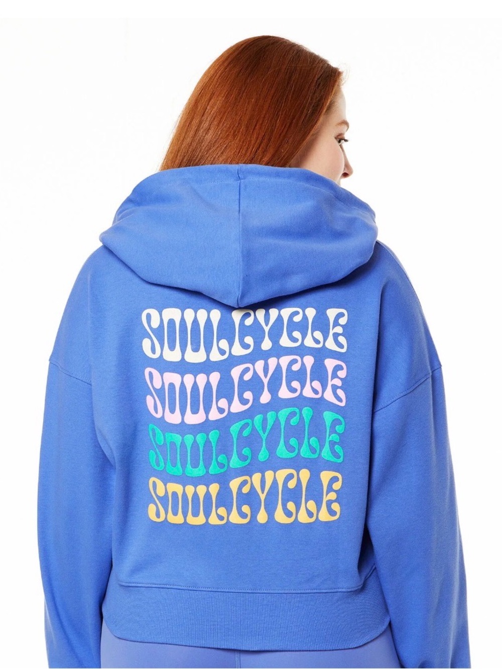 soulcycle Blue Hoodie with Multicolor Stacked Logo